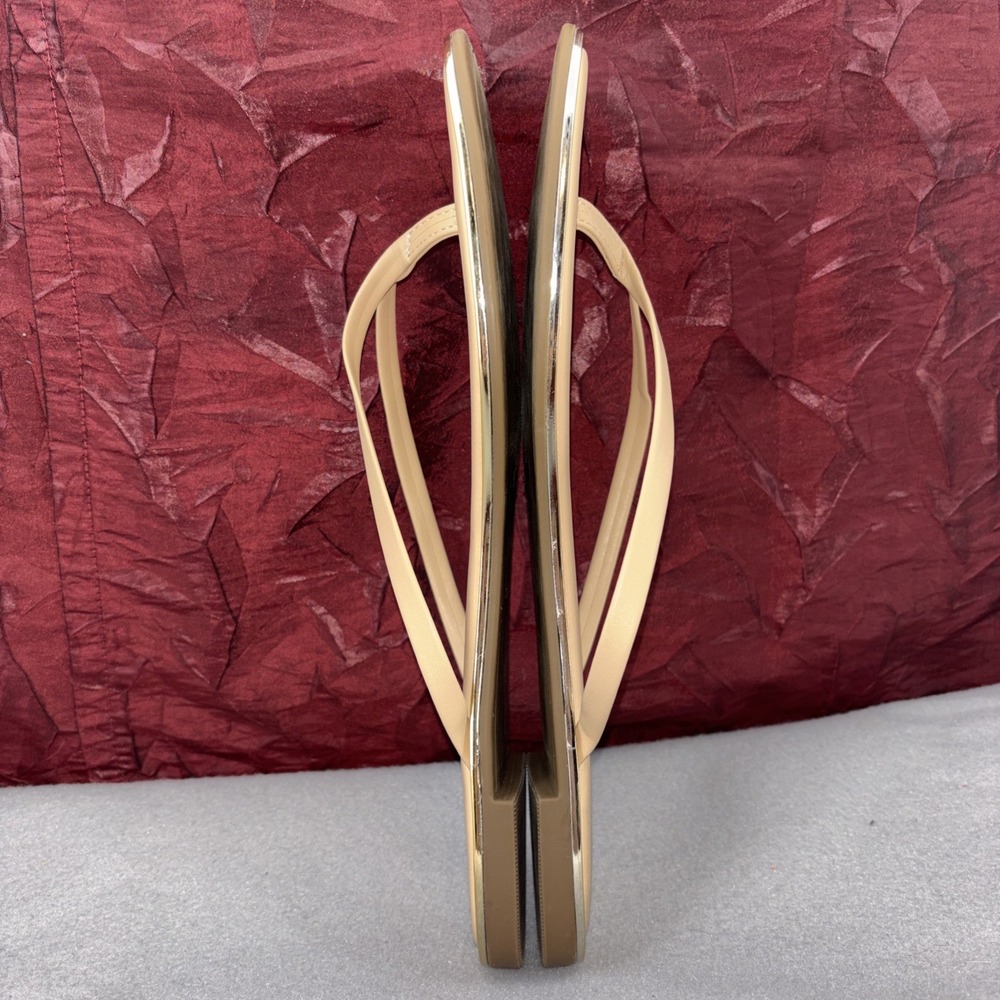 Dolce Vita Nude Thong T Strap Leather Flip Flops Gold Trim Women's 8.5 EC - Picture 16 of 16